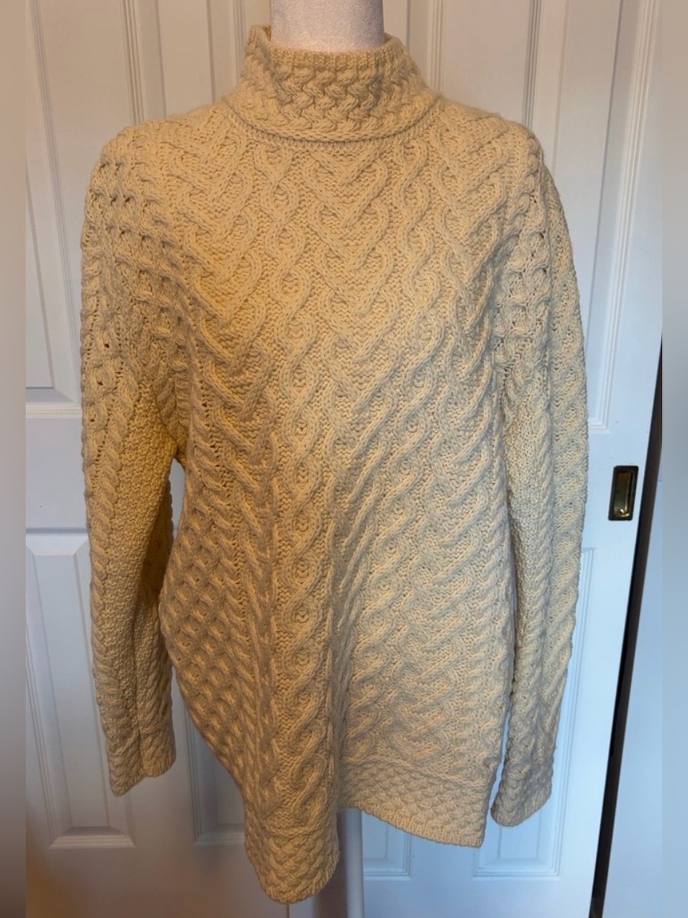 Aran Mor Irish 100% Merino Wool Cable-Knit Mock Neck Sweater